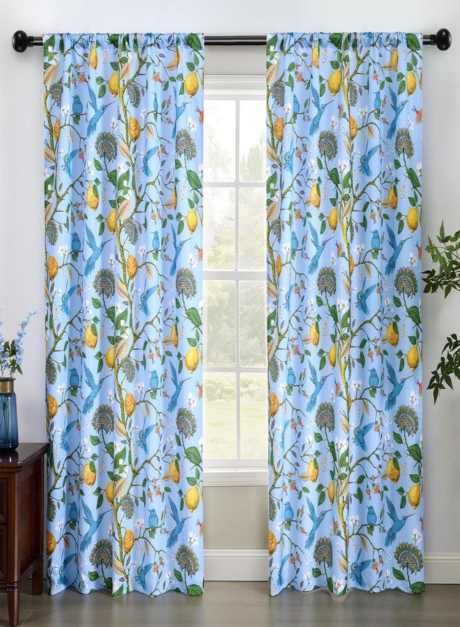 RoomTalks Boho Lemon Curtains for Bedroom Living Room 63 Inches Length 2 Panels Semi Blackout, Summer Coastal Vintage Hummingbirds Botanical Floral Curtain Panels Cute Turquoise Blue Window Drapes - Image 3